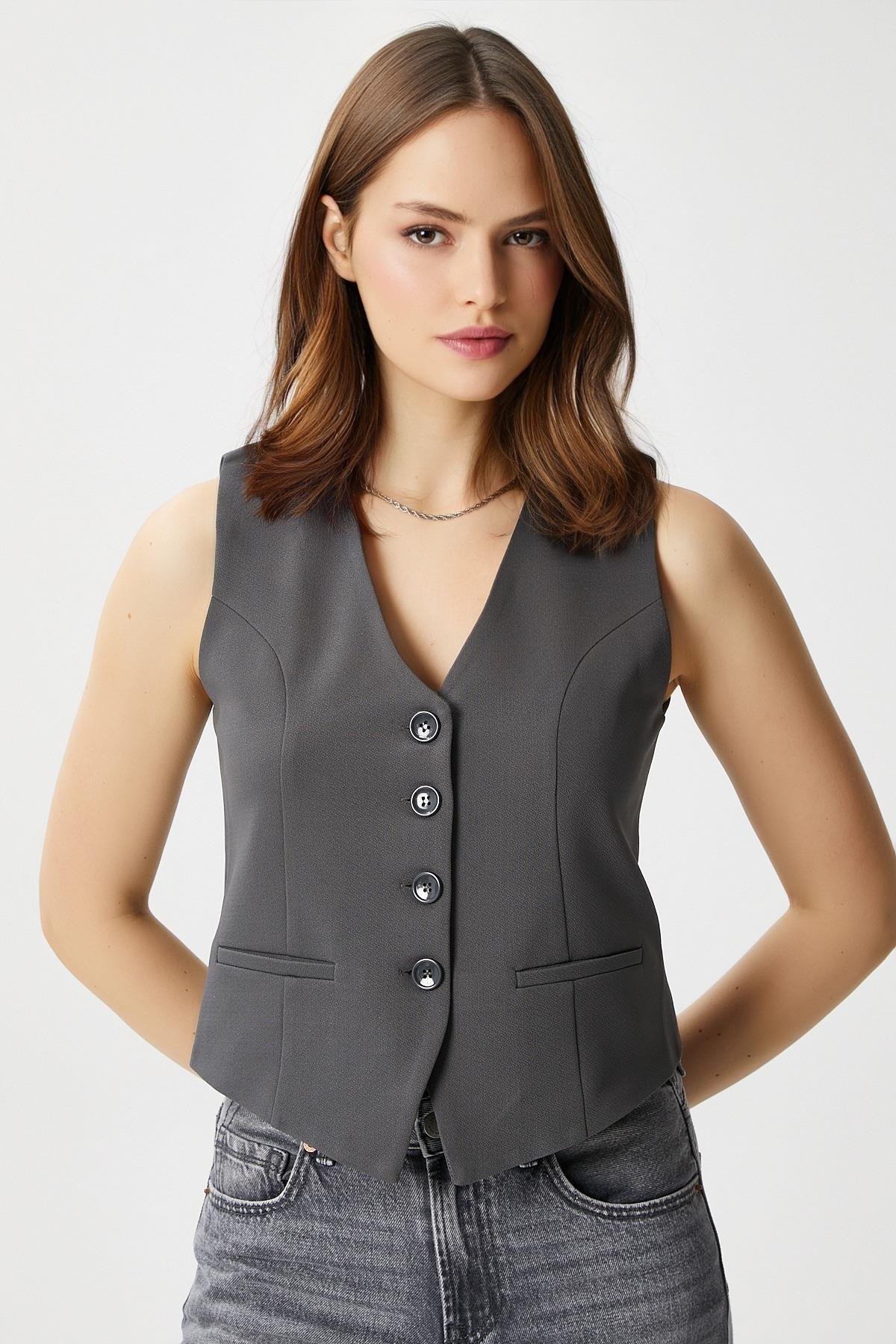 Ritnice Kadın Milena Astarlı  Antrasit  Yelek