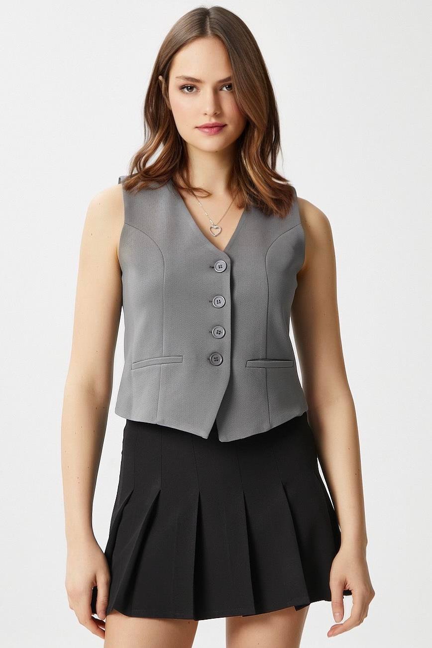 Ritnice Kadın Milena Astarlı Gri Yelek