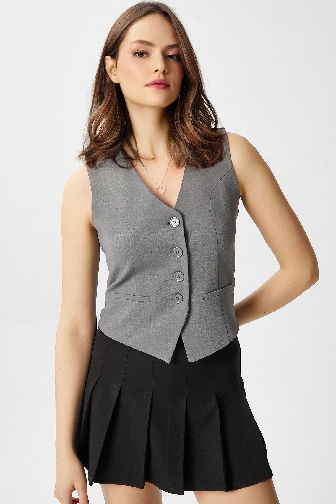 Ritnice Kadın Milena Astarlı Gri Yelek