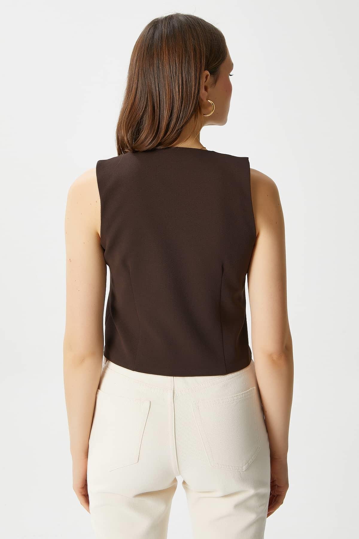 Ritnice Kadın Milena Astarlı  Kahverengi Yelek