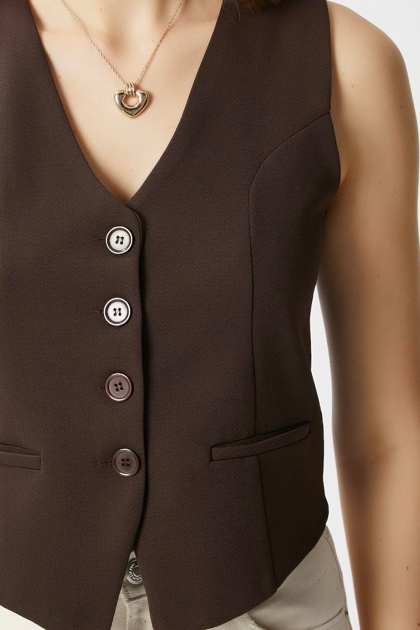 Ritnice Kadın Milena Astarlı  Kahverengi Yelek