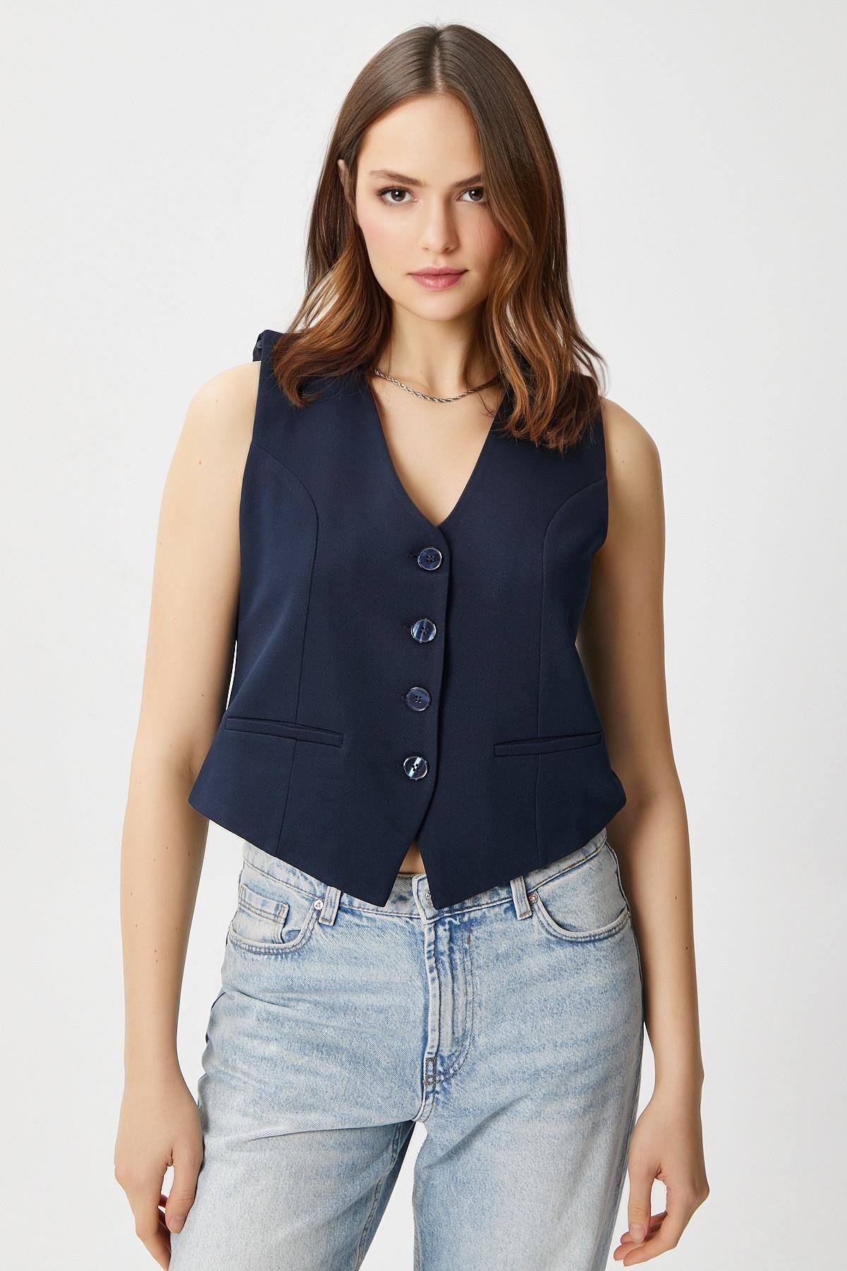 Ritnice Kadın Milena Astarlı Lacivert Yelek