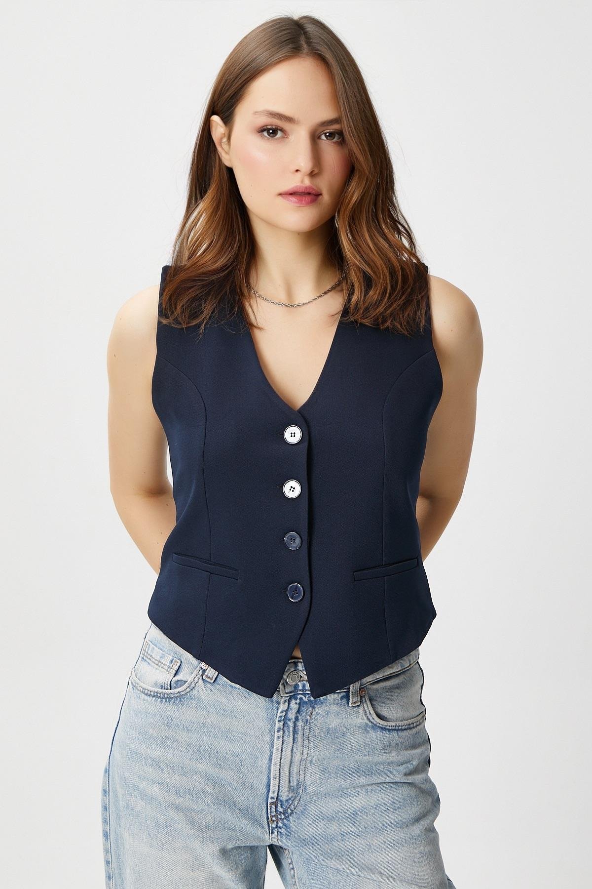 Ritnice Kadın Milena Astarlı Lacivert Yelek