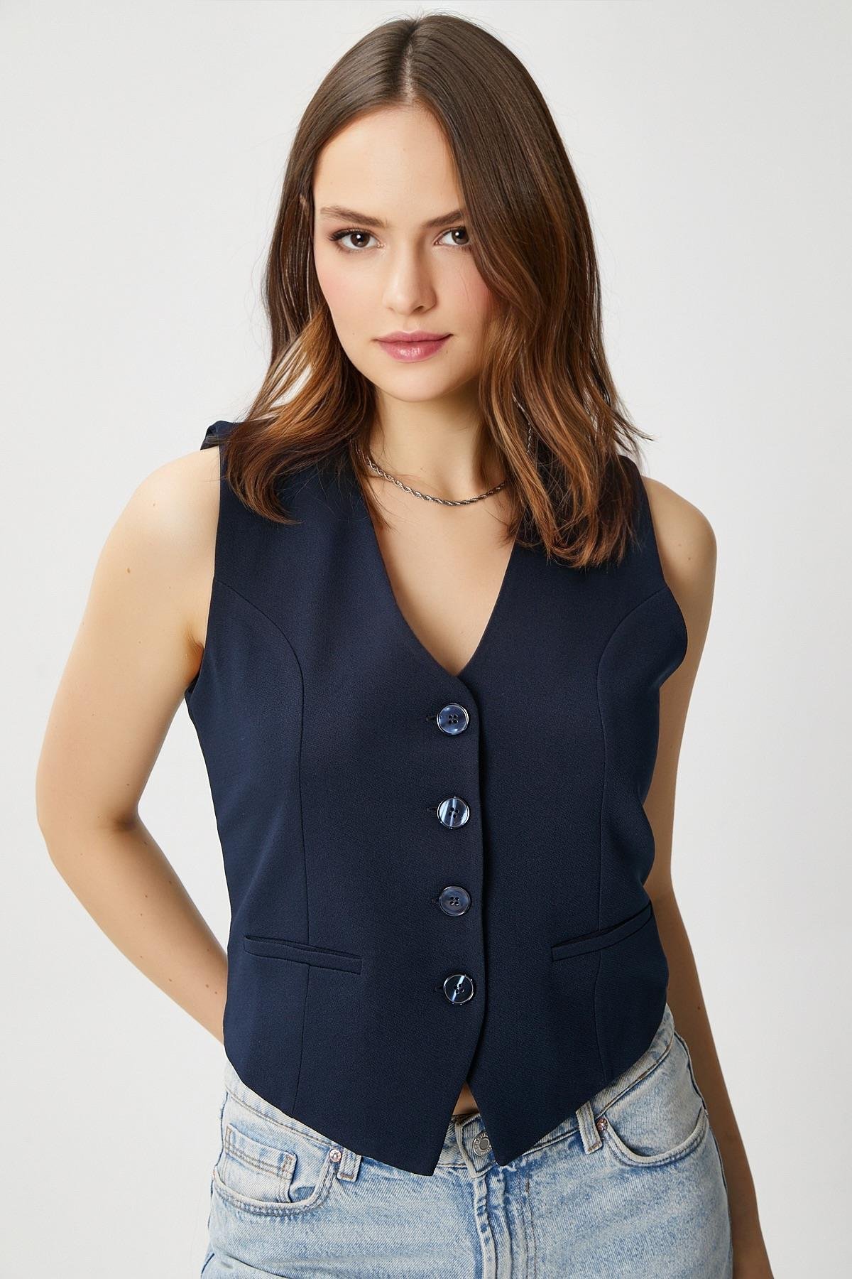 Ritnice Kadın Milena Astarlı Lacivert Yelek