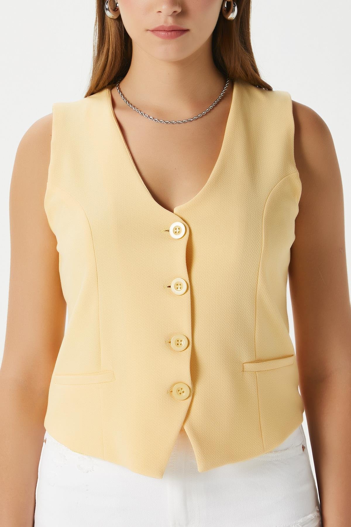 Ritnice Kadın Milena Astarlı Sarı Yelek