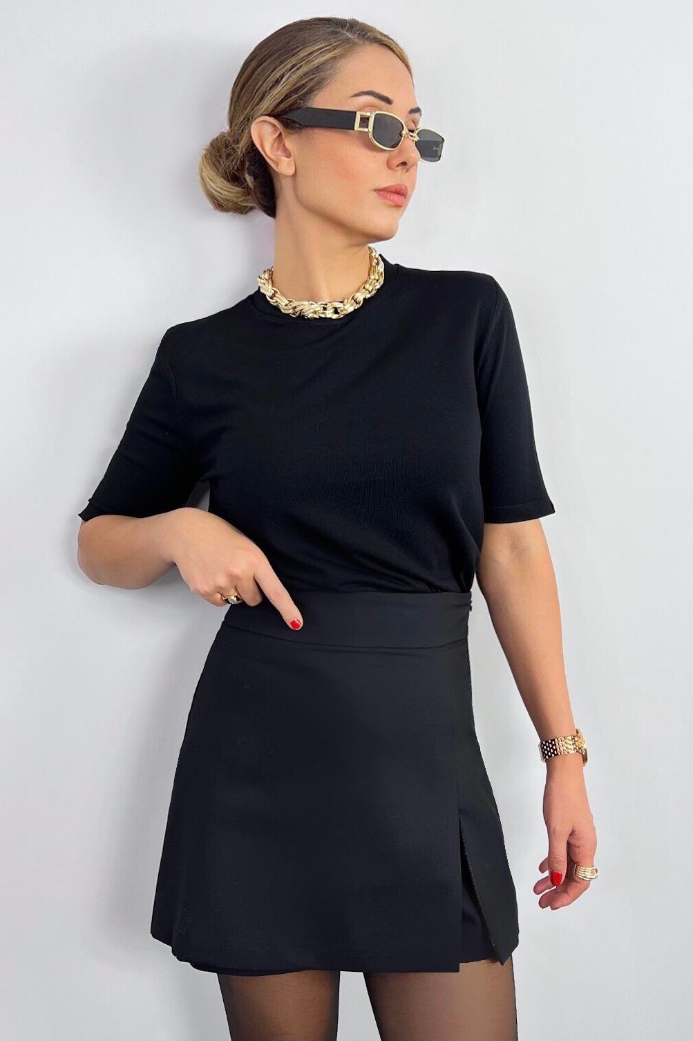 Viscose Doku Next Premium Selection Siyah Yarım Kol Triko Kazak