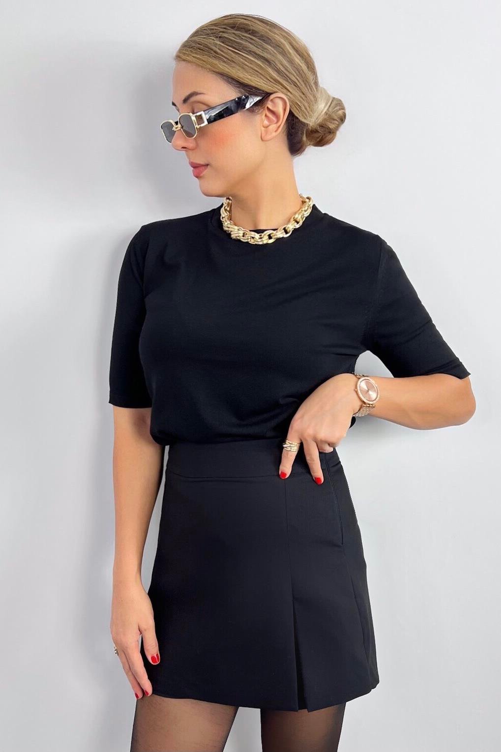 Viscose Doku Next Premium Selection Siyah Yarım Kol Triko Kazak