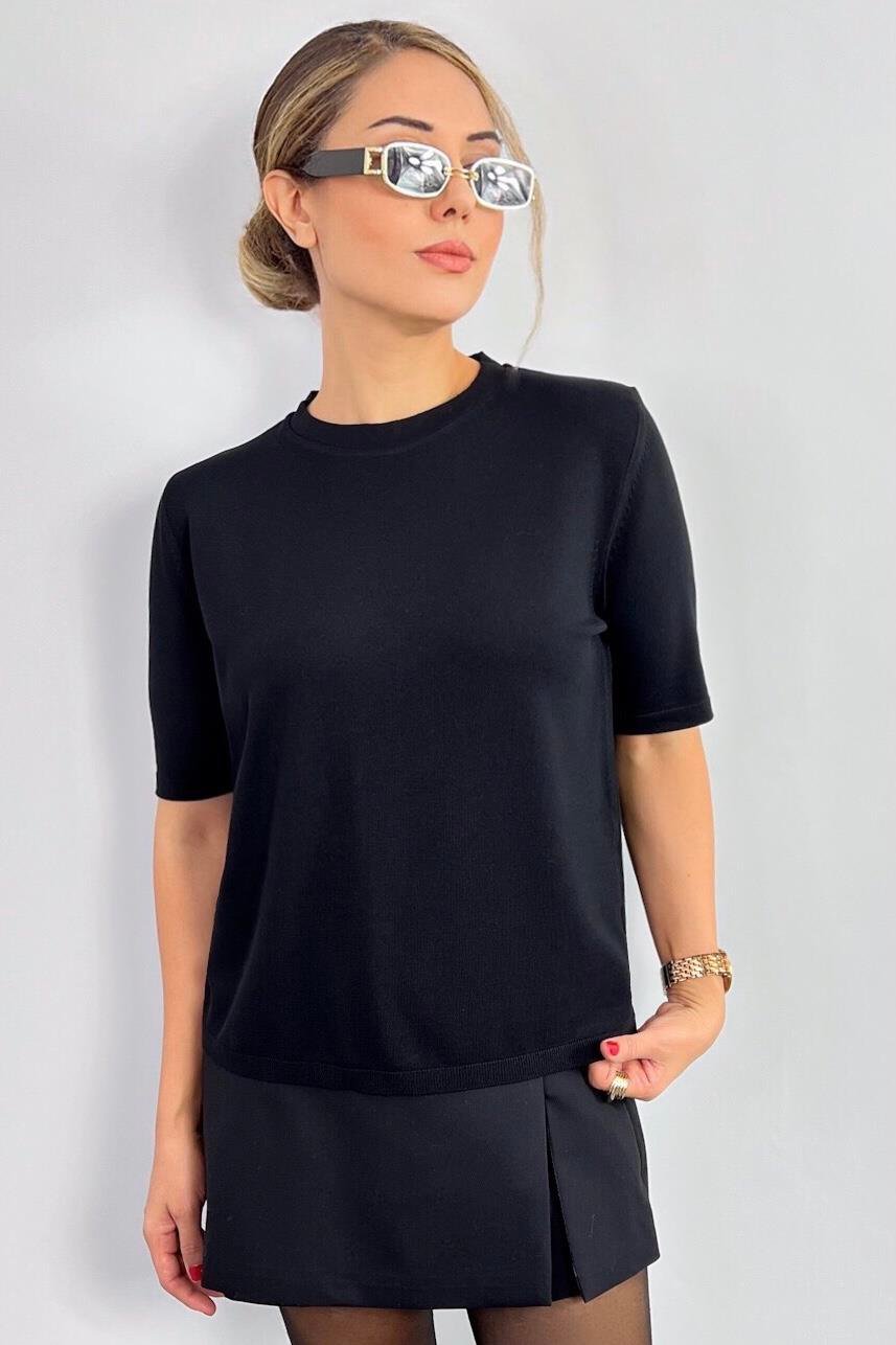 Viscose Doku Next Premium Selection Siyah Yarım Kol Triko Kazak