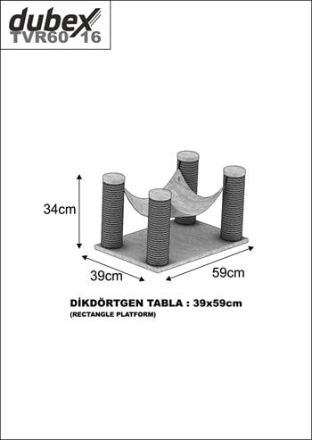 Dubex 39x59x34 cm Kedi Hamağı ve Tırmalama Platformu Siyah