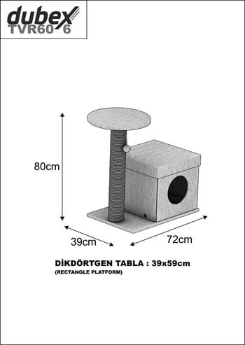 Dubex 39x72x80 cm Kedi Oyun Evi ve Tırmalama Platformu Tarçın