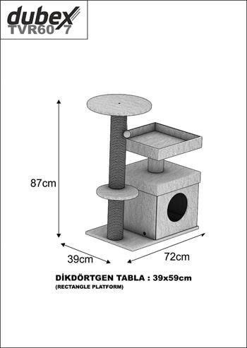 Dubex 39x72x87 cm Kedi Oyun Evi ve Tırmalama Platformu Siyah