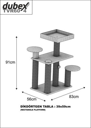 Dubex 56x83x91 cm Kedi Oyun Evi ve Tırmalama Platformu Tarçın