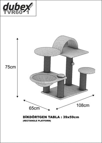 Dubex 65x108x75 cm Kedi Oyun Evi ve Tırmalama Platformu Siyah