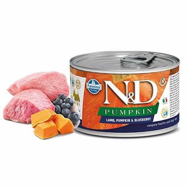 N-D Pumpkin Balkabaklı Kuzulu Yaban Mersinli Küçük Irk Tahılsız Yetişkin Köpek Konservesi 140 Gr