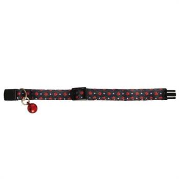 PetTagArt Güvenlik Kilitli Ayarlanabilir Siyah Üzerine Kırmızı Patili  Yumuşak Doku Kedi Boyun Tasması 22-30 cm
