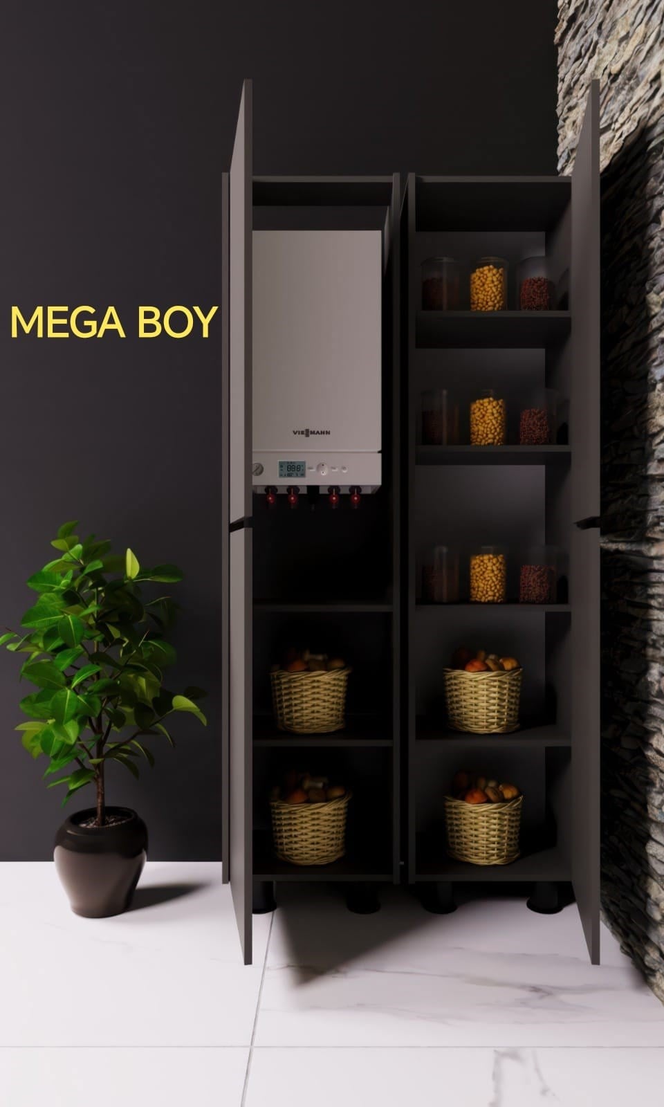 KOMBİ&ERZAK DOLABI İKİLİ MEGA BOY 210`LUK DEMONTE