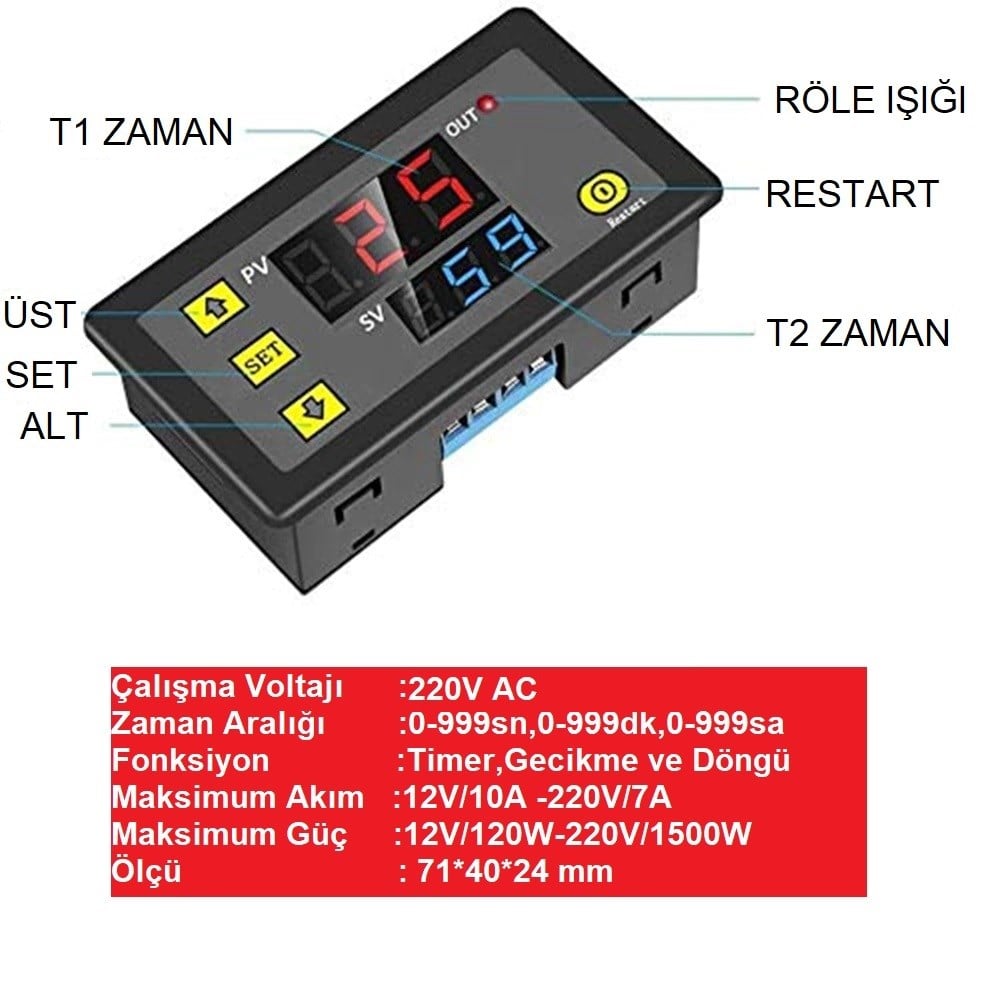100 adet T3230 10 A 220V Zaman Rölesi