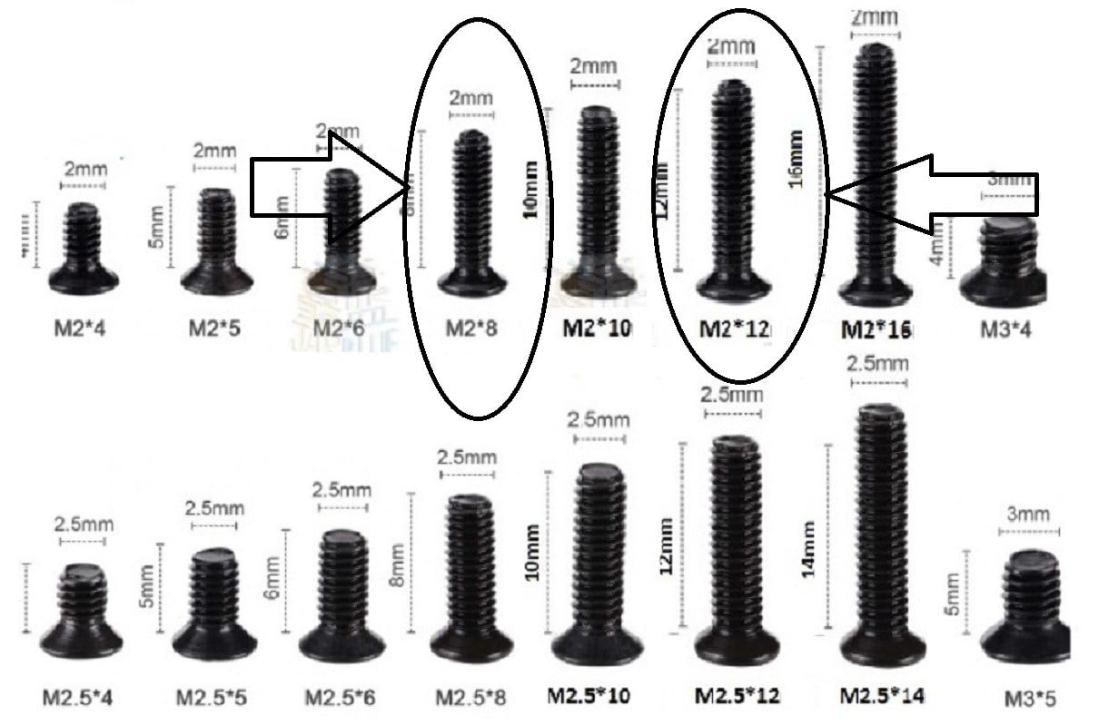 200Adet M2x12+200AdetM2x8 Laptop Vidası Havşa Başlı