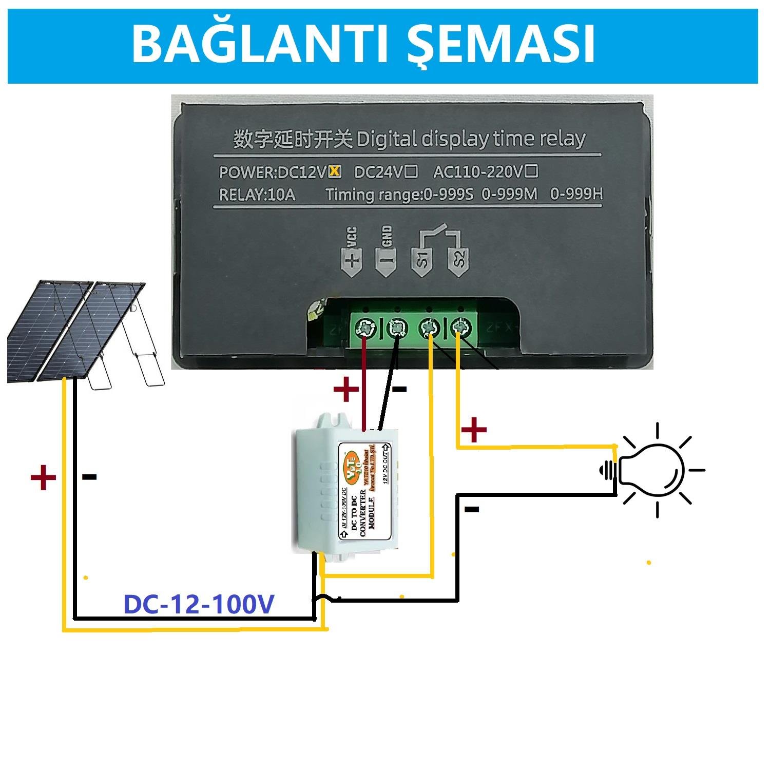 T3230 DC12-100V 10A GÜneş Paneli Zaman Rölesi