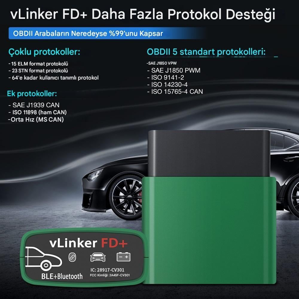 VLinker FD+  ELM327 OBD2 Araç Teşhis Cihazı BL