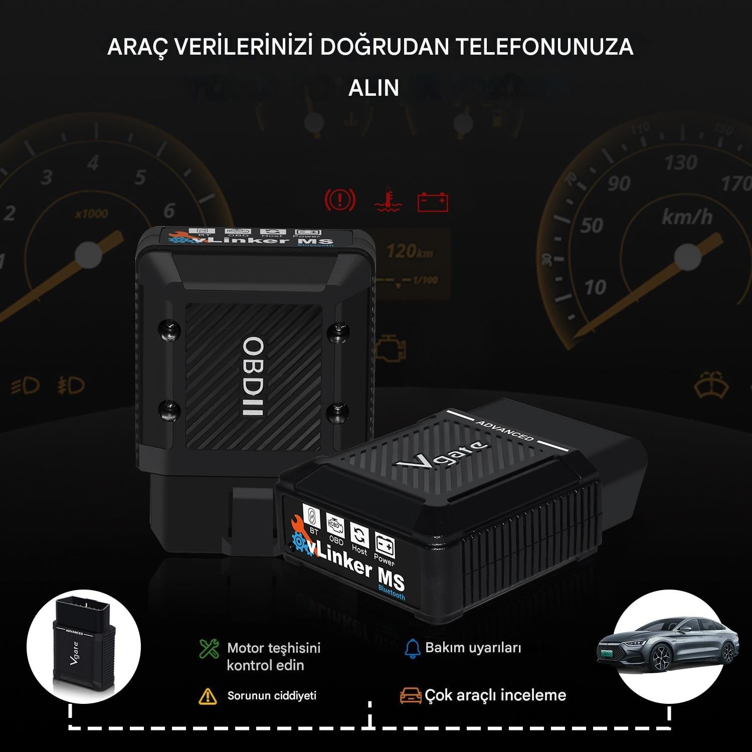 Vlinker MS ELM327 OBD2 Araç Teşhis Cihazı Bluetooth