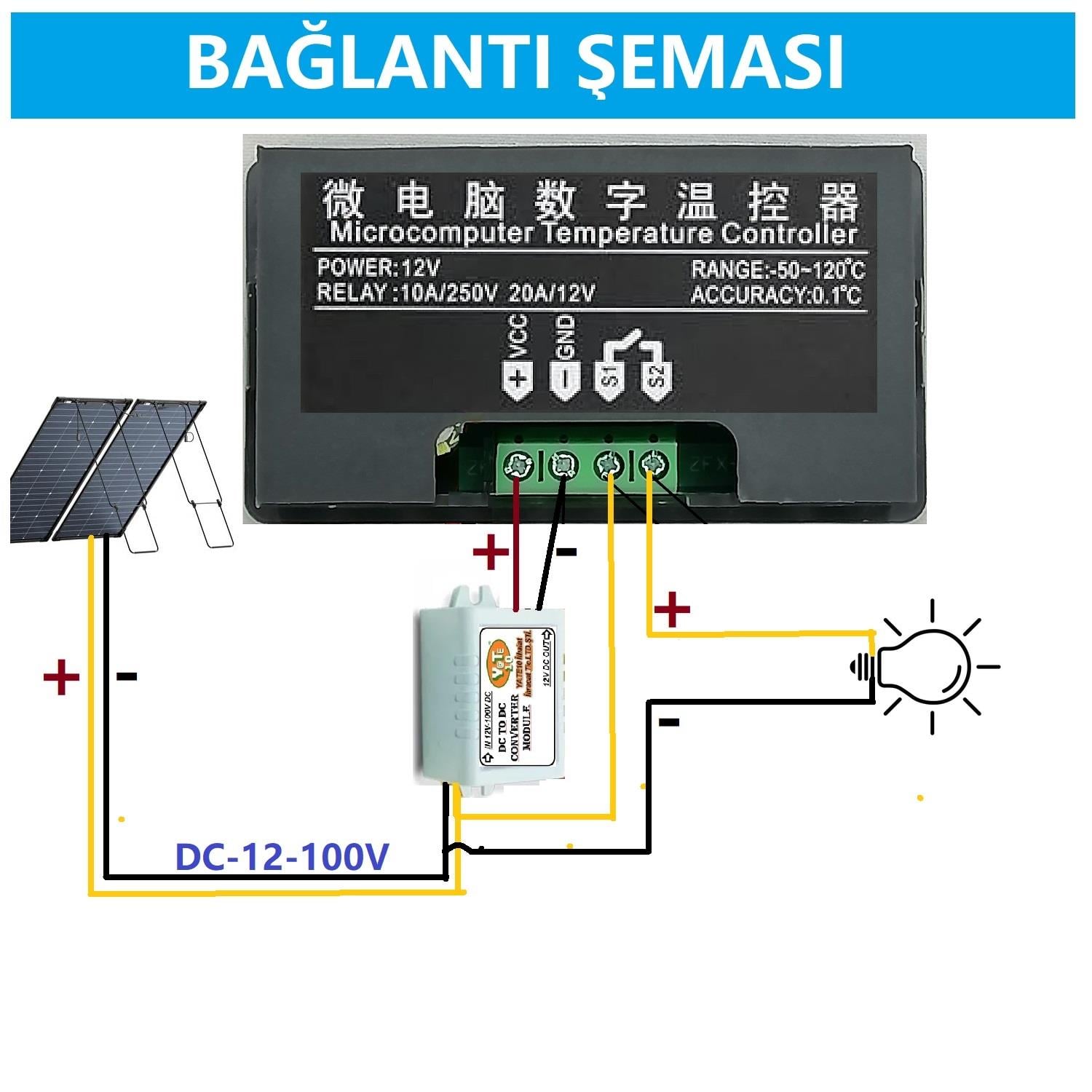W3231A DC12-100V 10A Kumandalı Güneş Paneli Termostatı