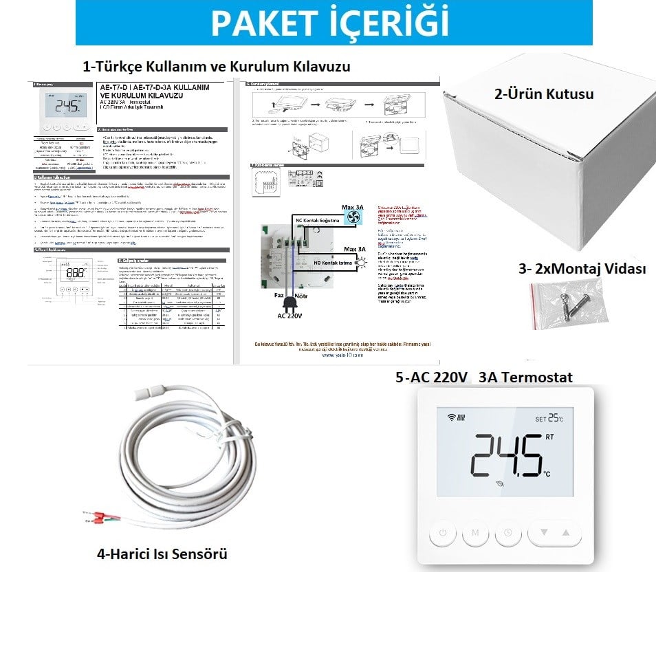 YATE10 220V 3A LCD Ekranlı Termostat