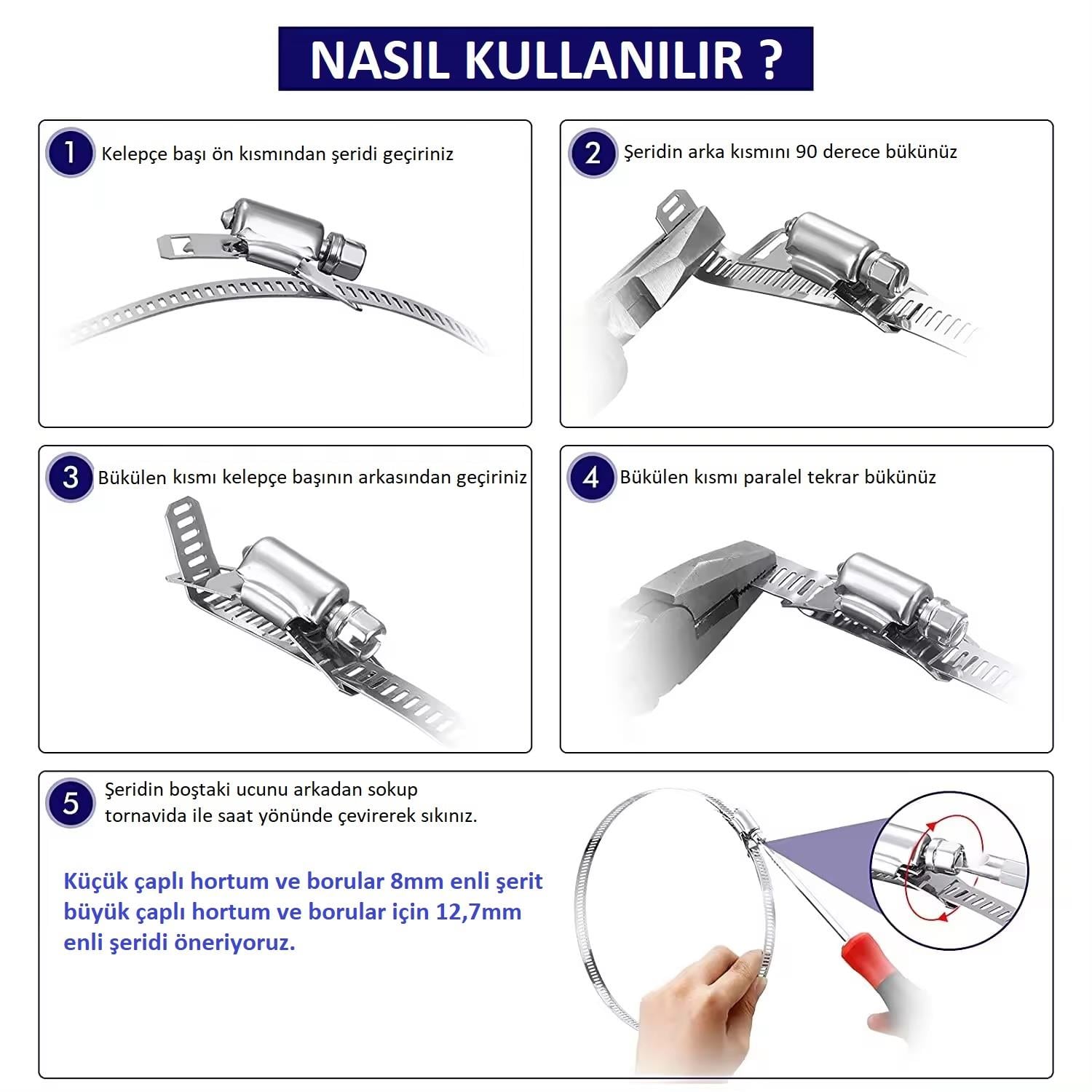 Yate10 Şerit Kelepçe Set (300cm Şerit 20 Adet Kelepçe)
