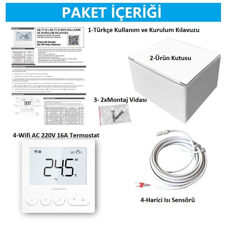 YATE10 Smart Tuya Wifi AC220V 16A Beyaz Termostat 