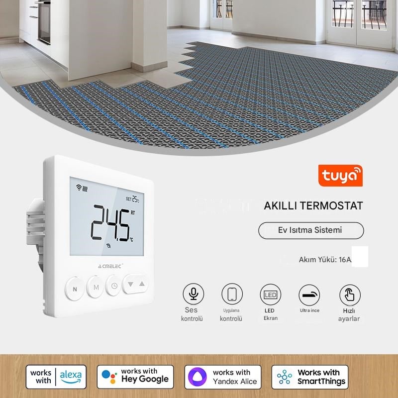 YATE10 Smart Tuya Wifi AC220V 16A Beyaz Termostat 