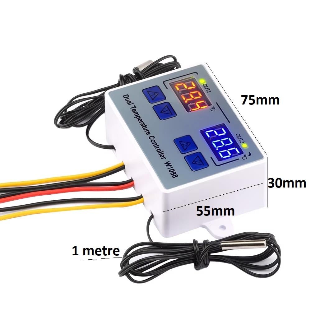 Yate10 W1088 AC 220V 10A Çift Kontrollü Termostat 