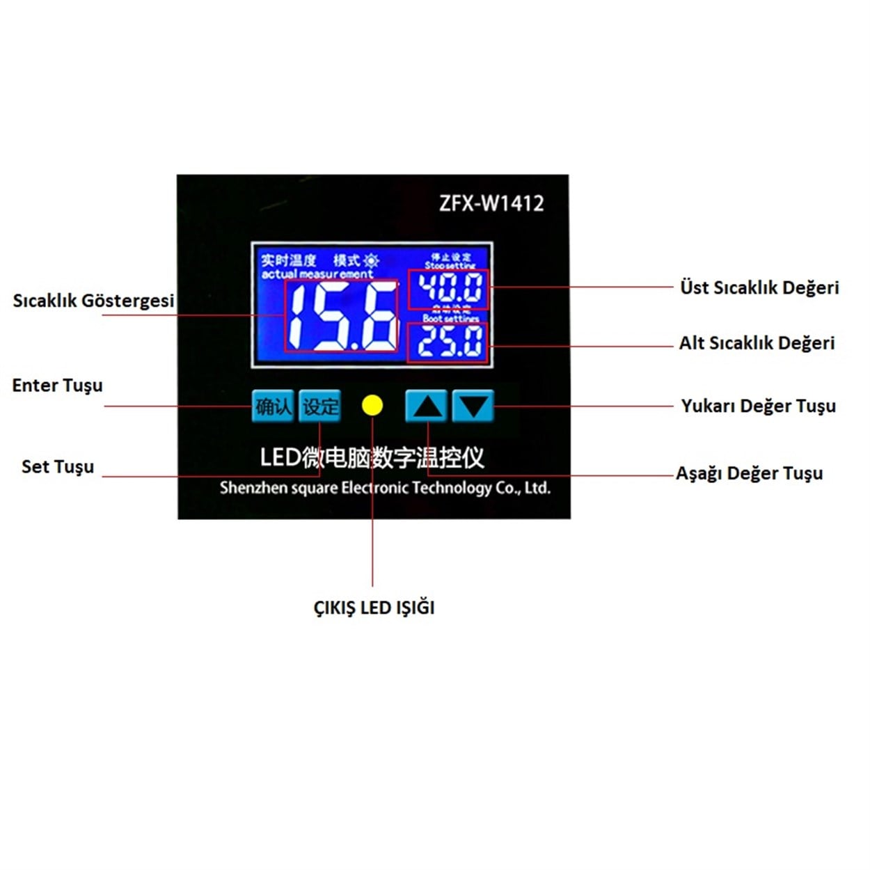 ZFX-W1412A 12Volt 16A LCD Pano Tip Termostat Kuluçka Makinalarına Uygun