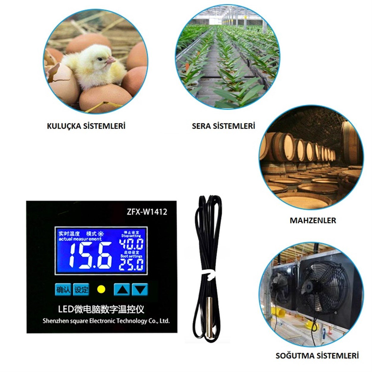 ZFX-W1412A 12Volt 16A LCD Pano Tip Termostat Kuluçka Makinalarına Uygun