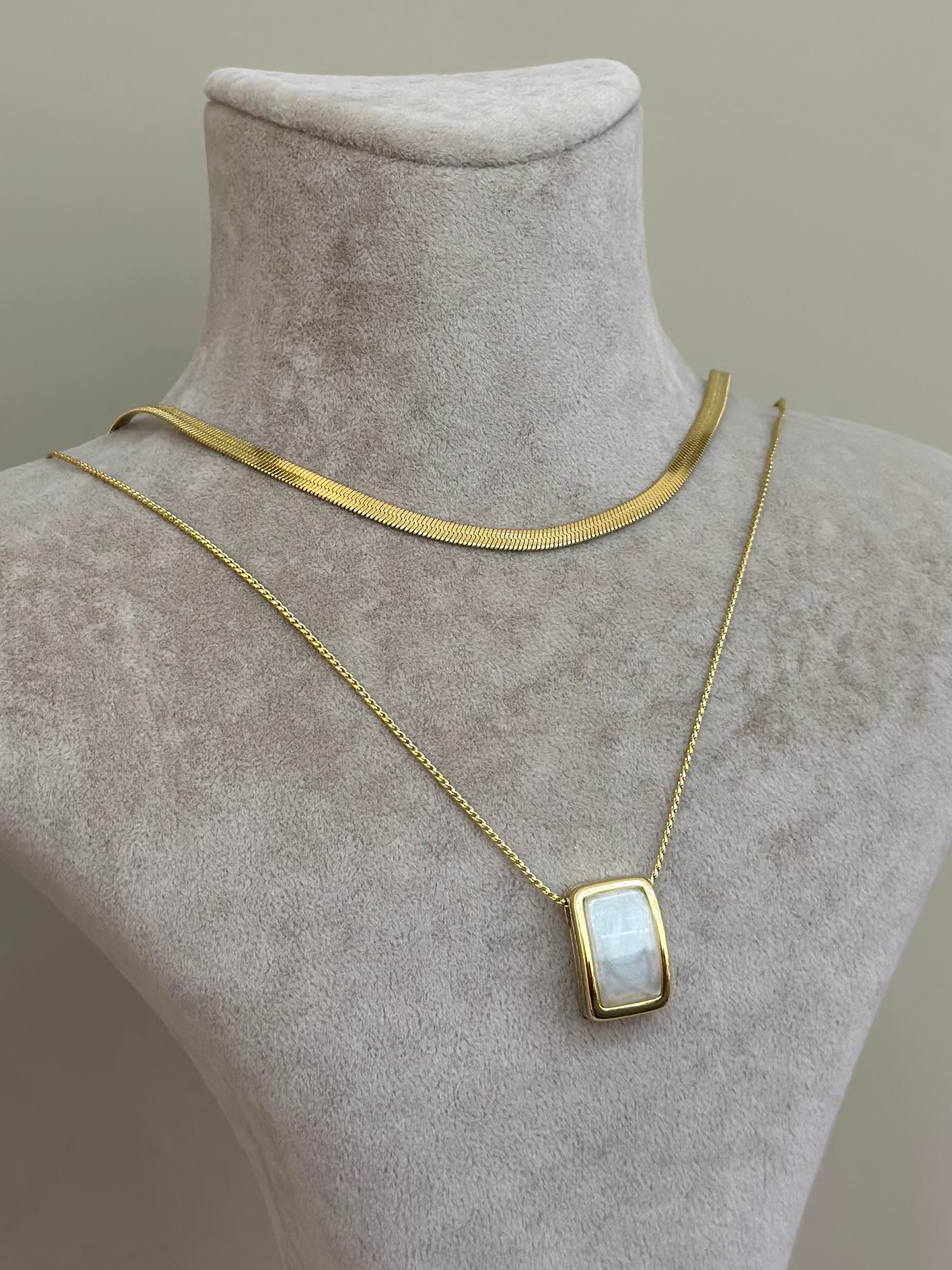 Kolye Çelik İkili Taş Gold Renk 