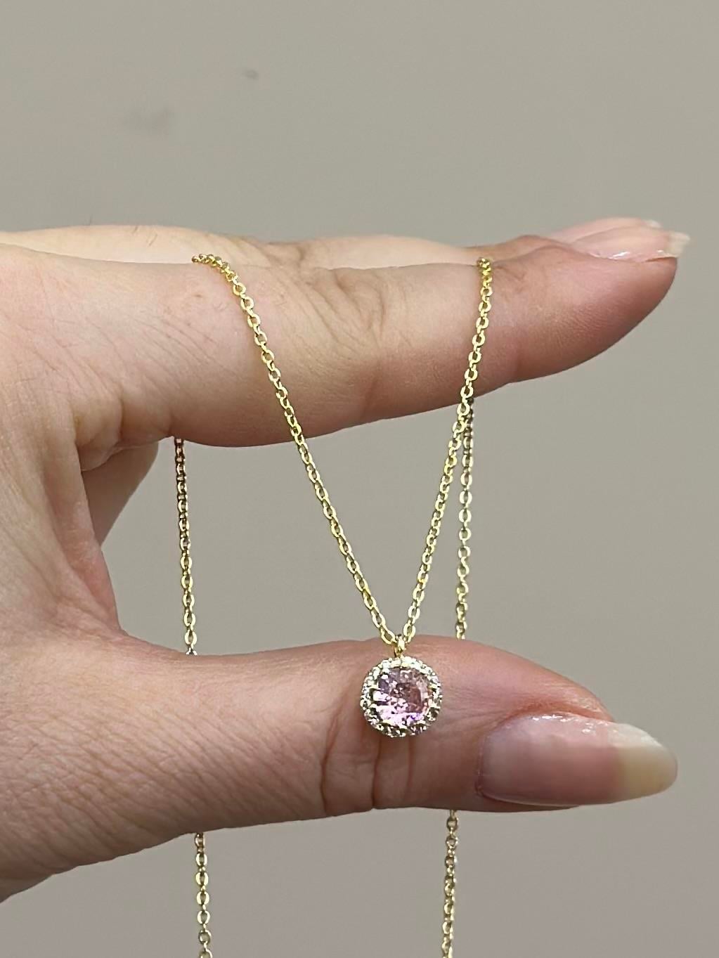 Kolye Çelik Pembe Taş Gold Renk 
