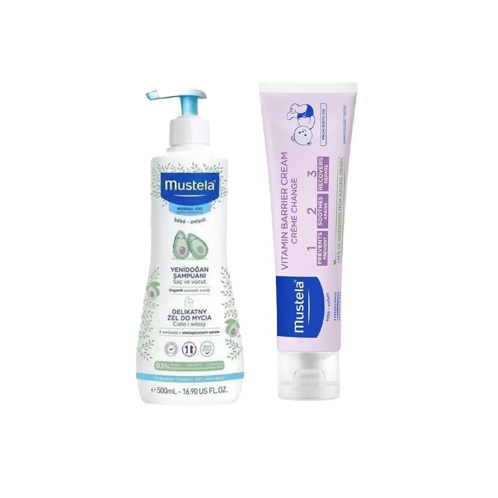 Mustela Doğal Bakım Seti Mustela Yenidoğan Şampuanı 500 ml + Vitamin Bariyer 1.2.3 Pişik Kremi 100 ml