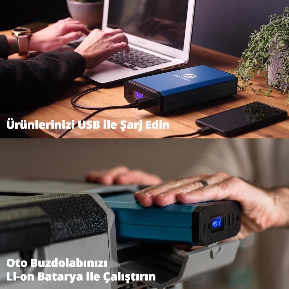 Acopoer X230 14.8Volt 13Amper Li-ion Yedek Buzdolabı Aküsü + Powerbank + LED Lamba