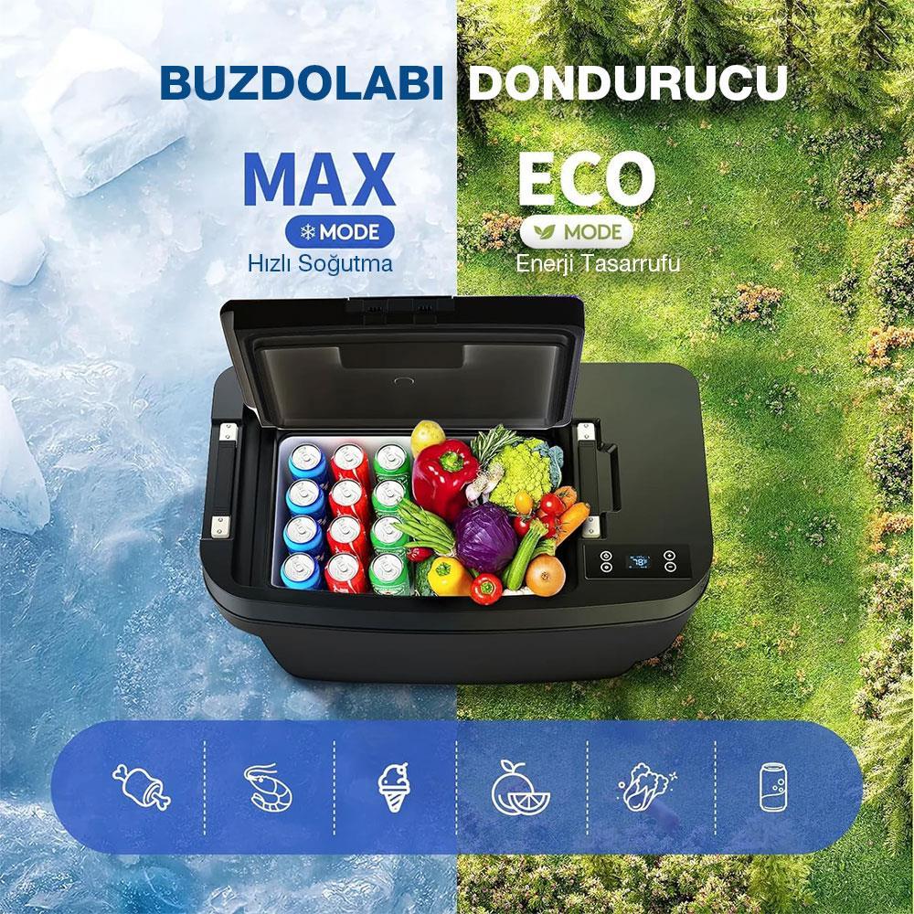 Acopower T35 12/24Volt 33Litre Tesla Model Y ile Uyumlu Kompresörlü Outdoor Oto Buzdolabı