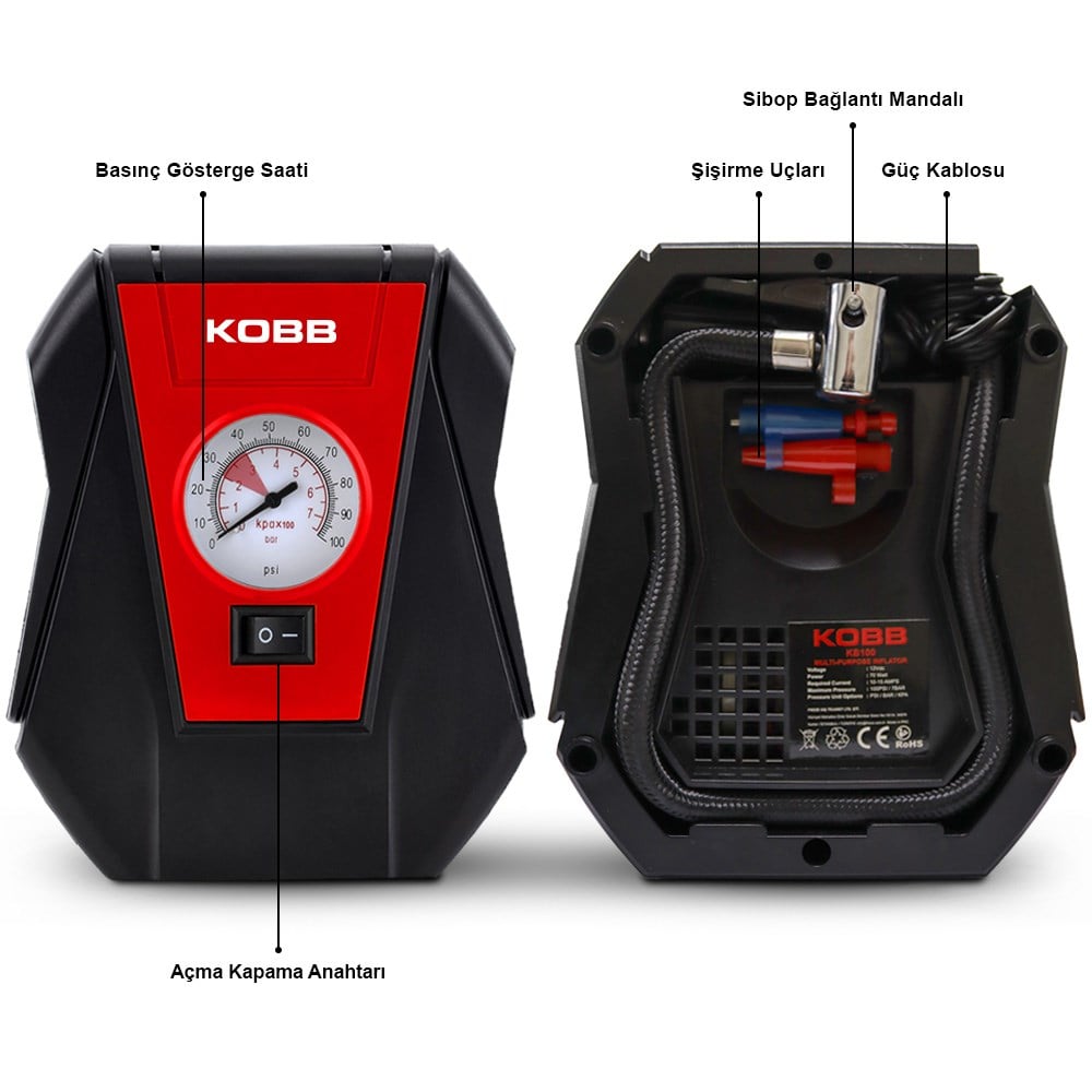 KOBB KB100 12Volt 160 PSI Analog Göstergeli Hava Pompası