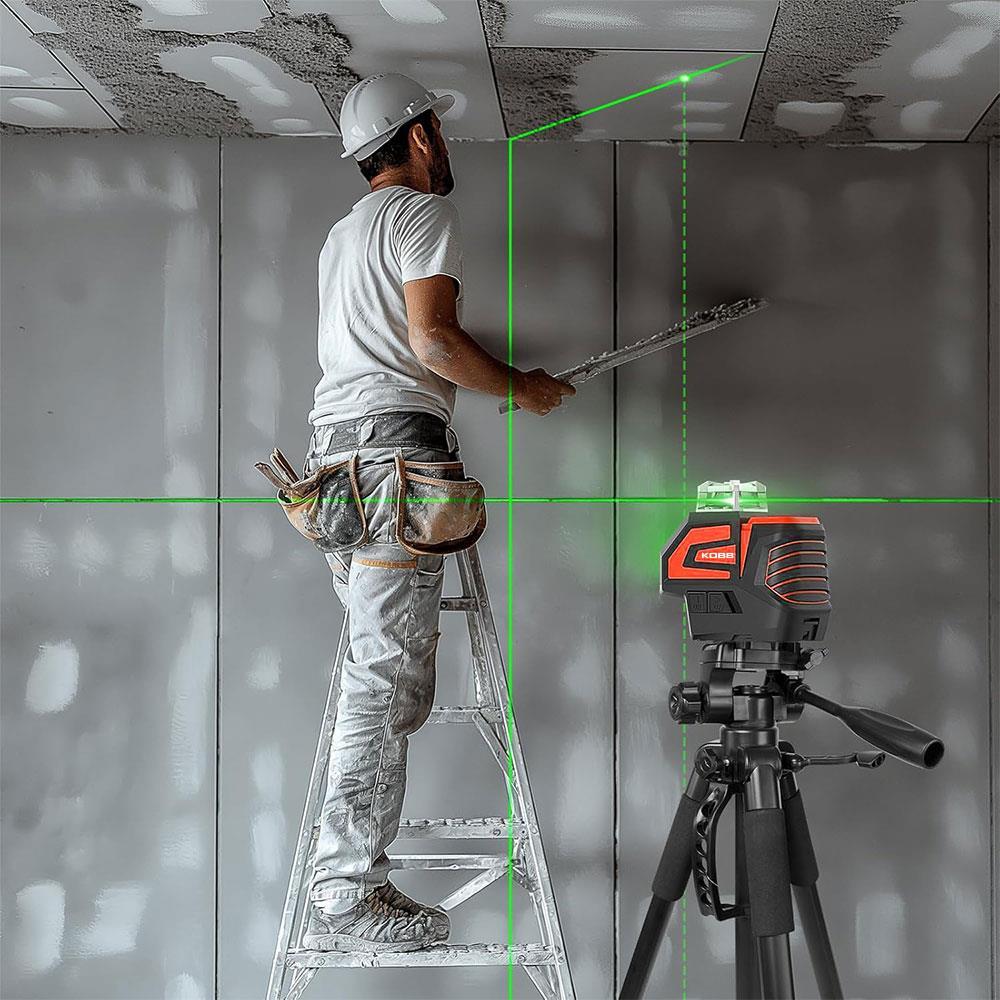 KOBB KBL32GTP Profesyonel Li-ion Yatay 360° ve Dikey Otomatik Hizalamalı Yeşil Nokta Şakül ve Çapraz Çizgi Lazer+Tripod