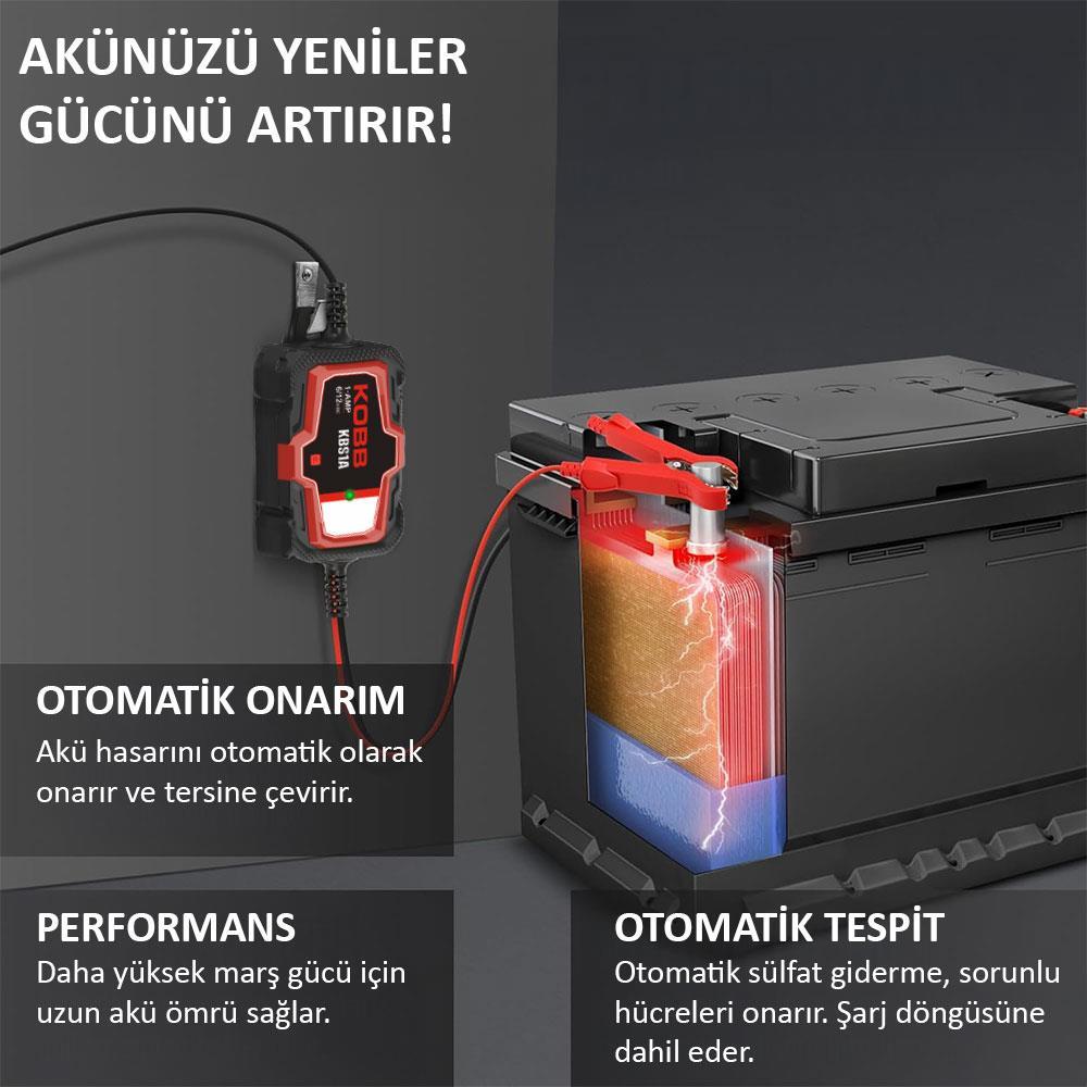 KOBB KBS1A 6V/12V 30Ah Akıllı Akü Şarj ve Akü Bakım / Desülfatör