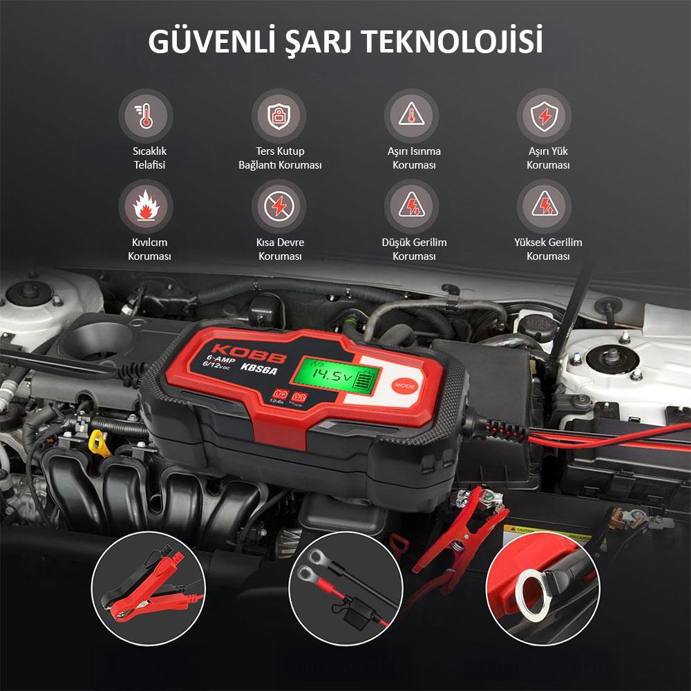 KOBB KBS6A 6/12V 150A Dijital Akü Şarj / Akü Bakım / Desülfatör ve Power Supply