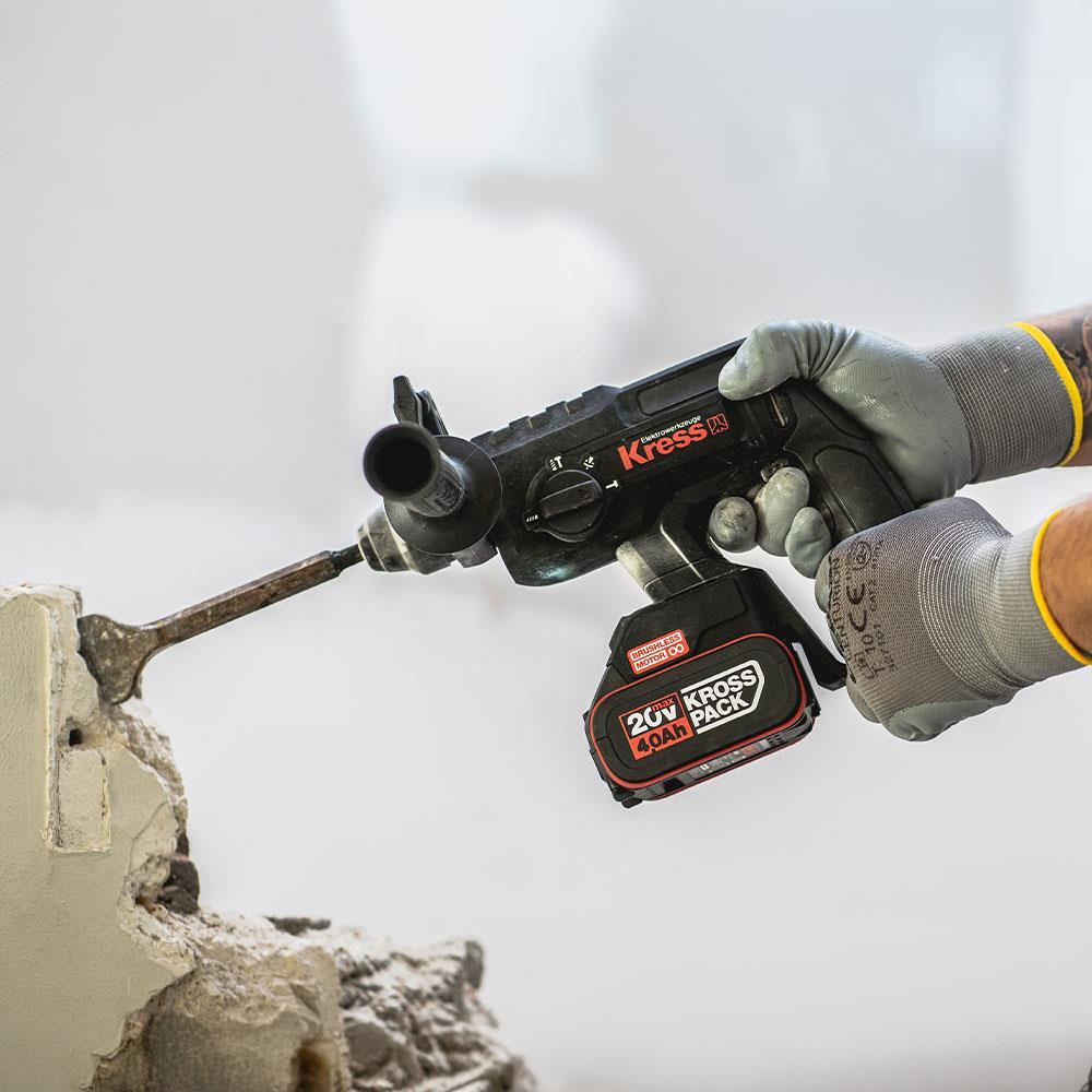 Kress KU390.4 20Volt 4.0Ah. 2.0J Li-ion Çift Akülü Şarjlı Kömürsüz Profesyonel SDS-Plus Pnömatik Kırıcı/Delici