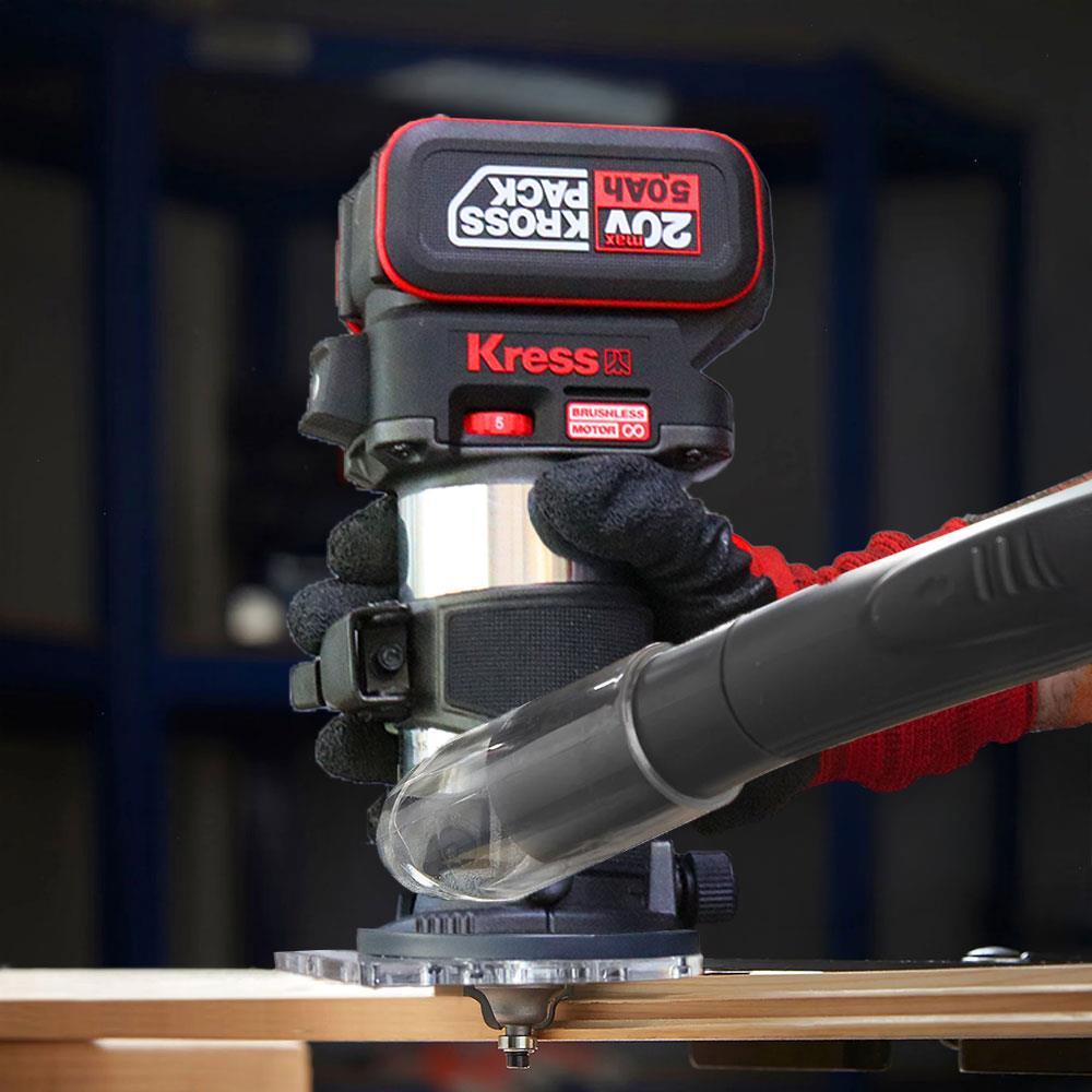 Kress KUD26.91 20Volt Kömürsüz 6/8mm Devir Ayarlı Şarjlı Profesyonel Avuç İçi El Frezesi Formika Tıraşlama (Akü Dahil Değildir)