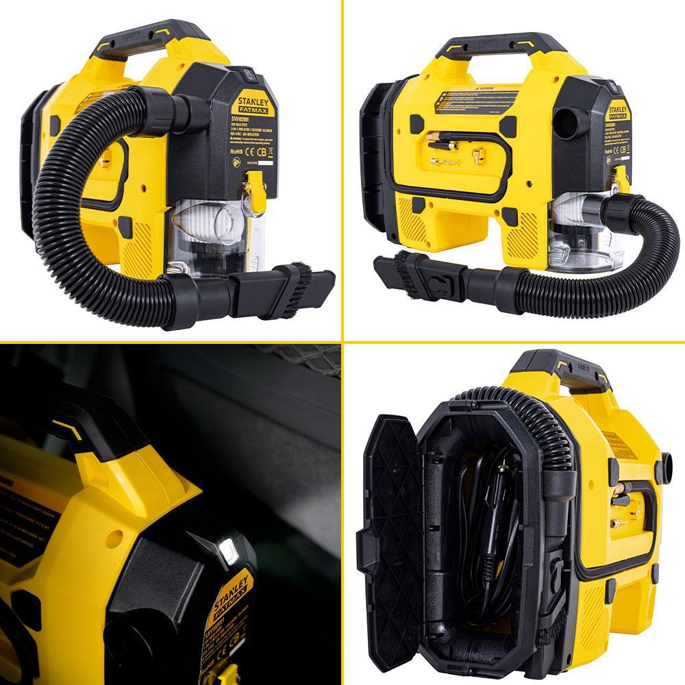 STANLEY SXVI02001A 12V/18V 2Ah Li-ion Şarjlı 160 PSI Dijital Göstergeli Lastik&Yatak Şişirme Pompası+Araç Süpürgesi