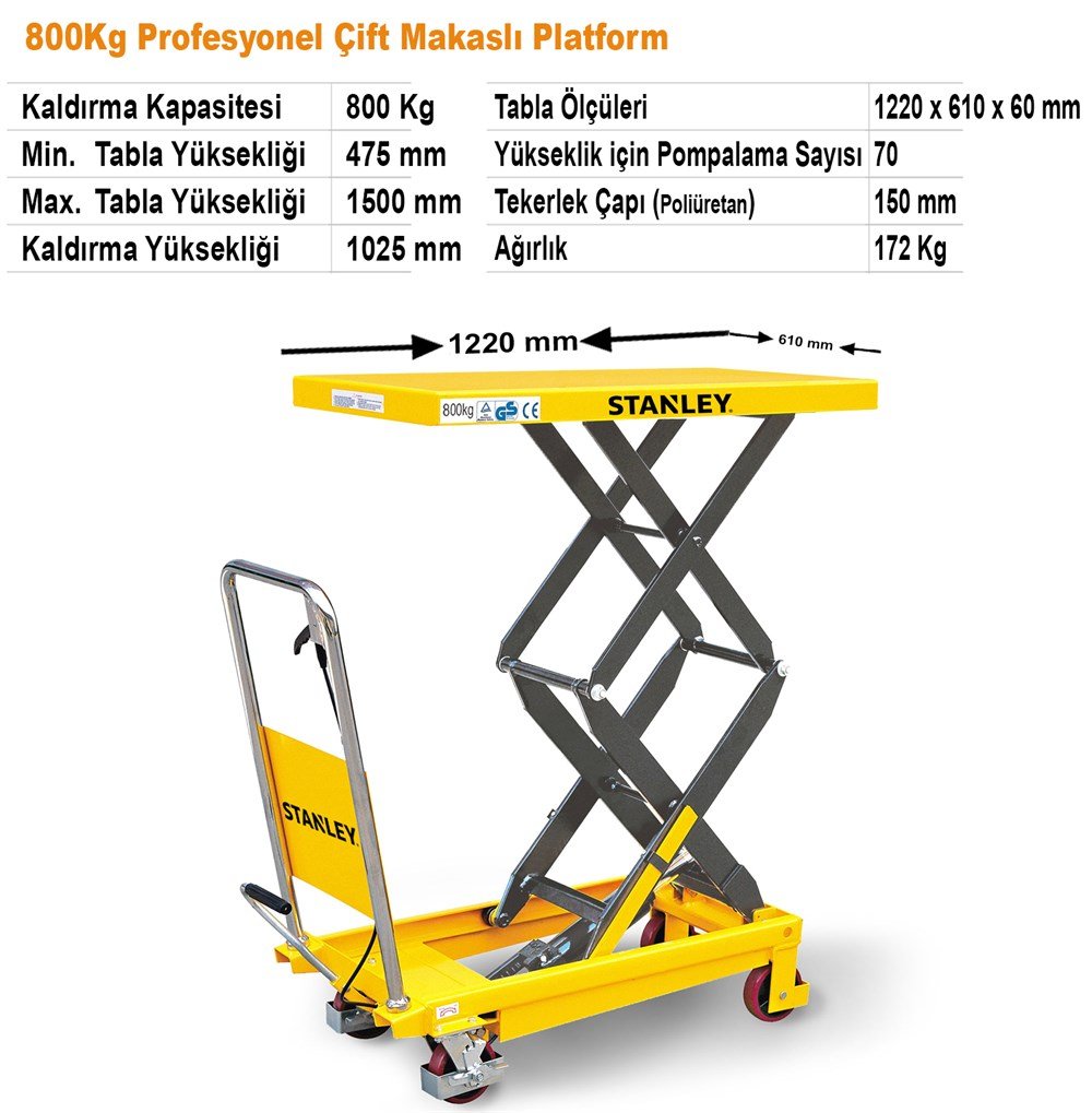 Stanley XX800 800Kg Profesyonel Çift Makaslı Platform