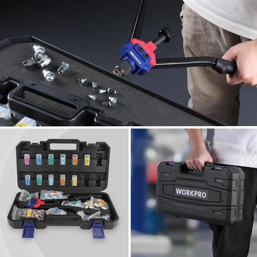 WORKPRO WP200532 400mm INC/MM Ağır Hizmet Kollu Somun Perçinleme Tabancası + 185 Adet Perçin