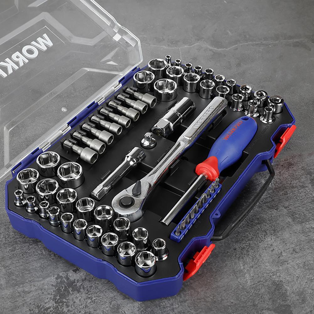 WORKPRO WP202566 1/4'’ 3/8’’ Metrik/İnç 63 Parça Cr-V Profesyonel Lokma Takımı