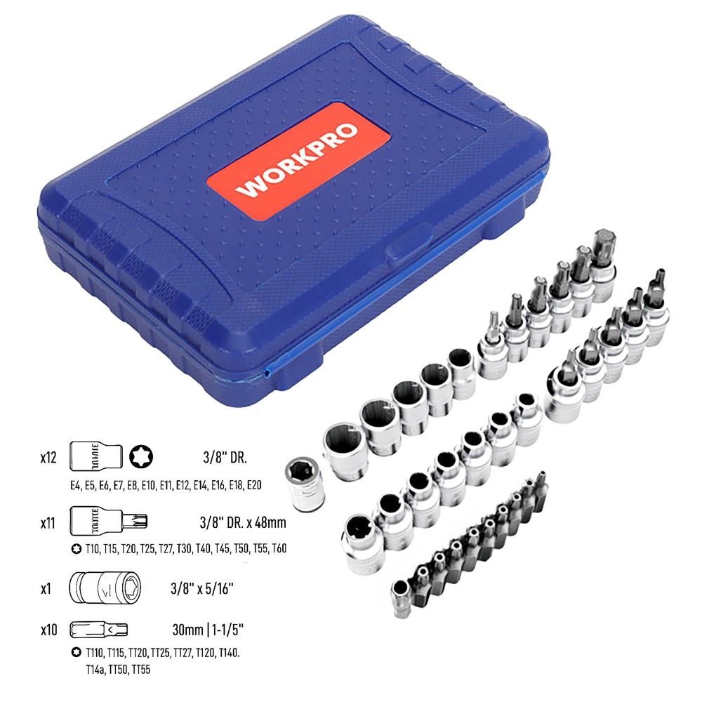 WORKPRO WP202595 3/8'’ CR-V 34 Parça Ağır Hizmet Torx Lokma Takımı (E/T Serisi)