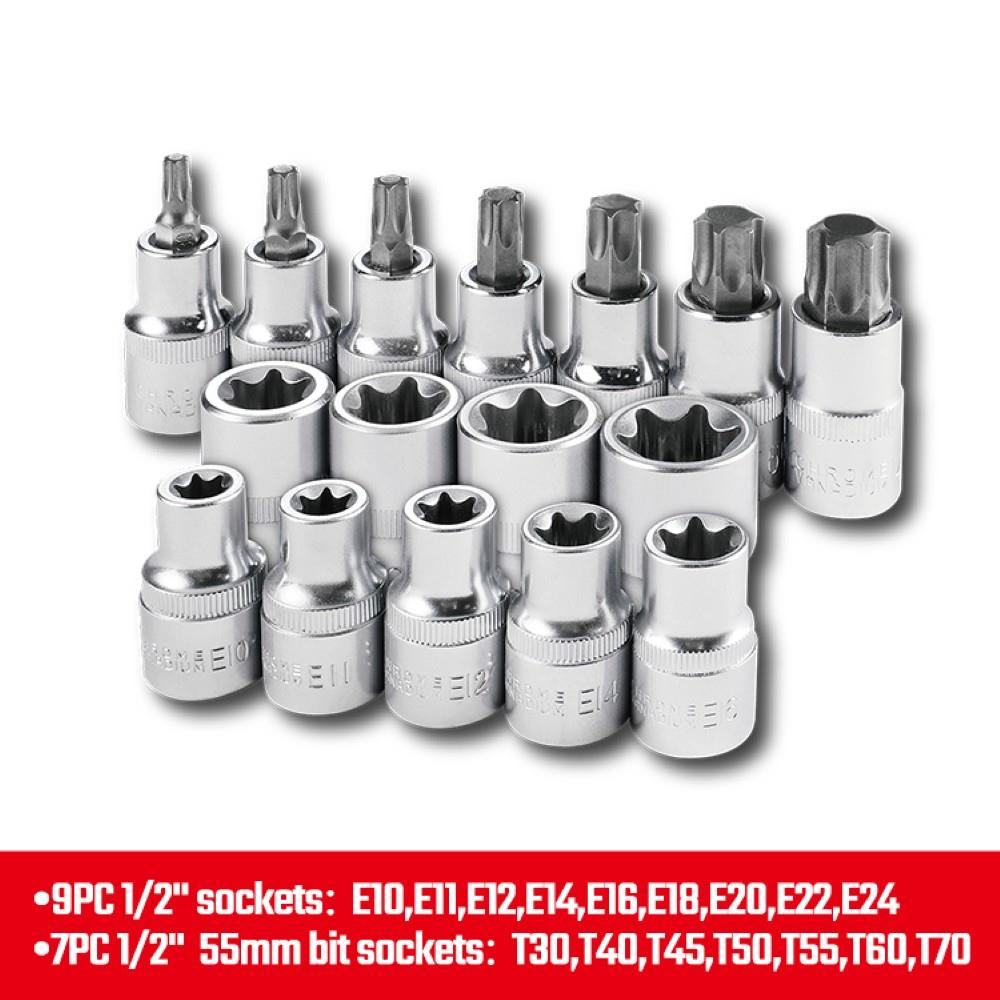WORKPRO WP202596 1/2'’ CR-V 16 Parça Ağır Hizmet Torx Lokma Soketi / Ucu